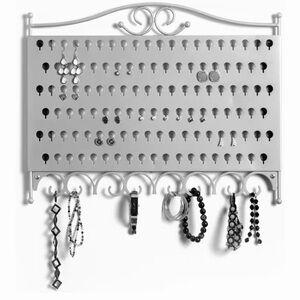 Mango Steam Jewelry Storage Organizer Holder Wall Mounted Hanger Silver 16.5”W